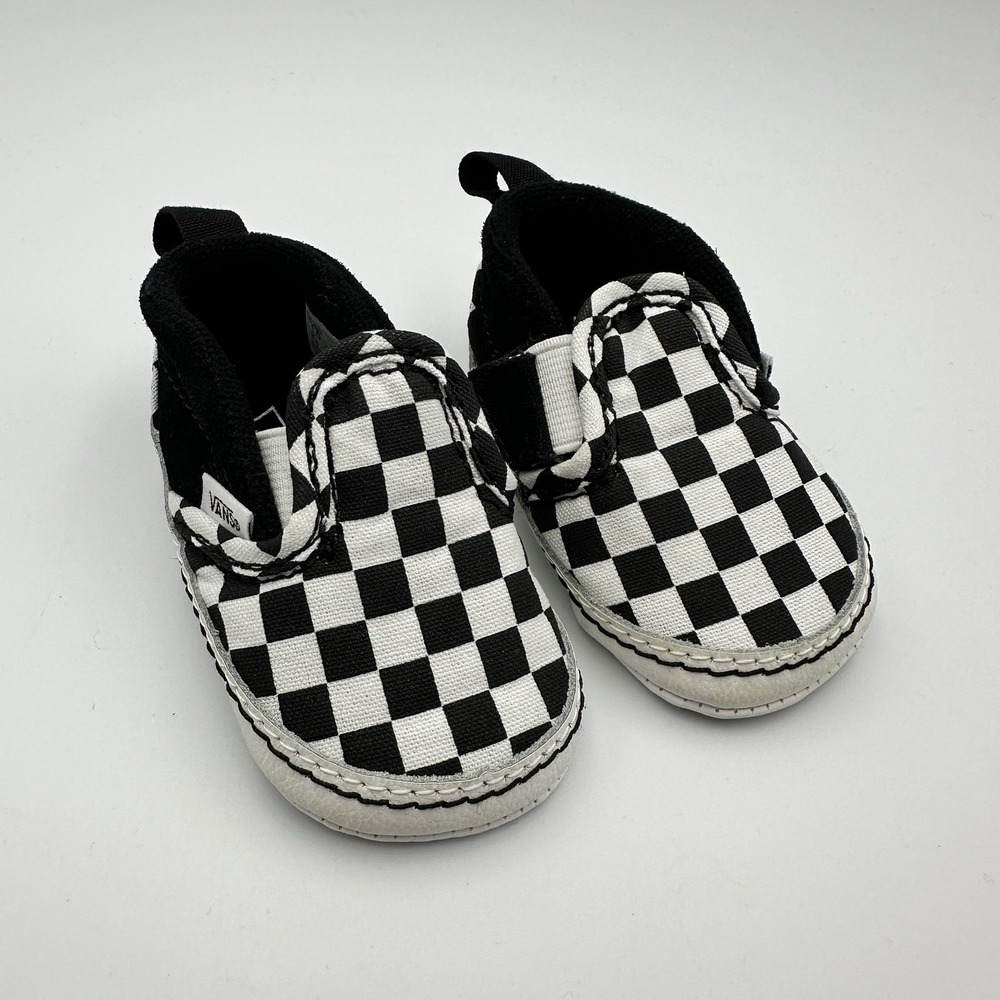 VANS Baby Checkerboard Slip On Canvas Low Top Shoes Black White Infant 1